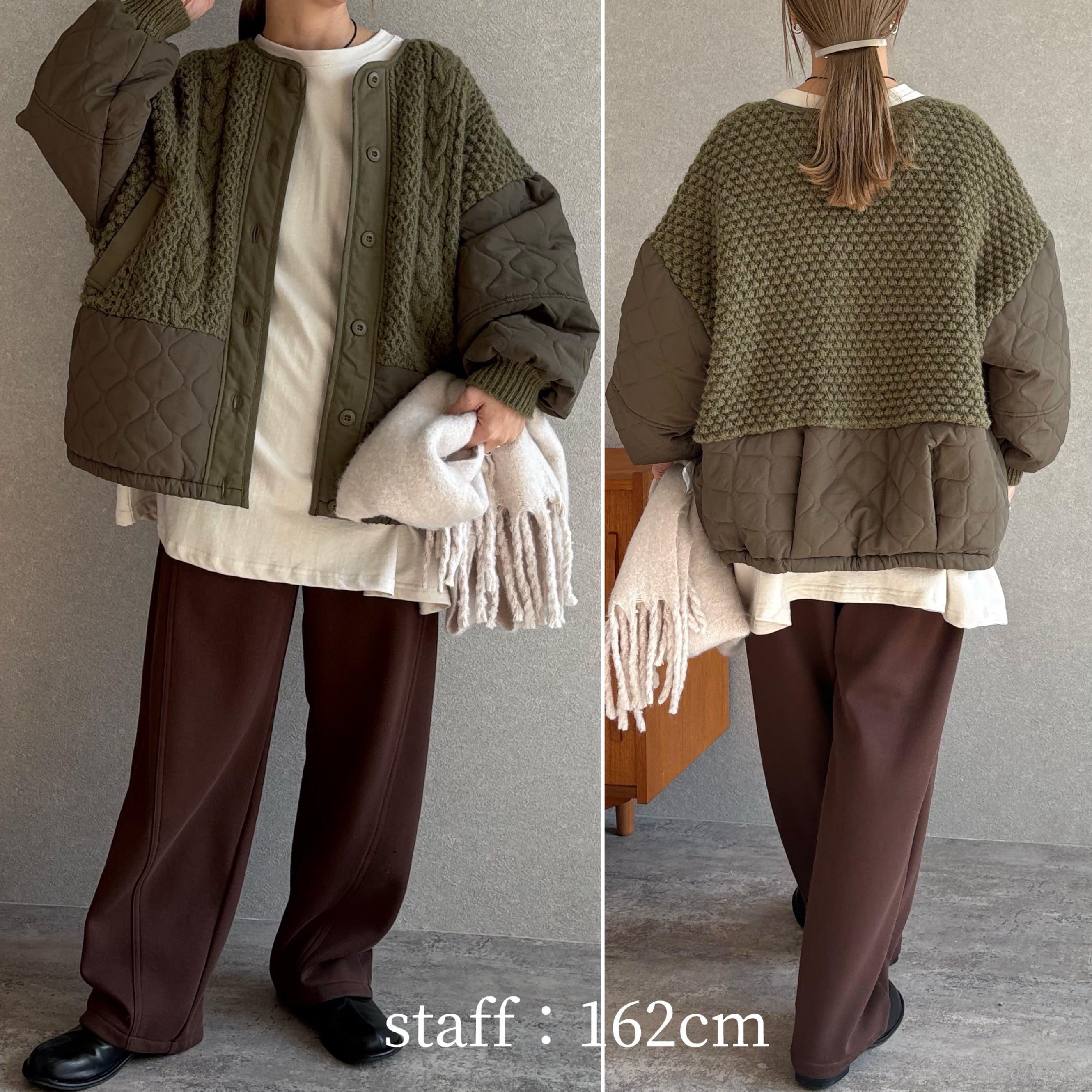 ケーブルニット×キルティングボリュームブルゾン【an-e251645-z】宅配