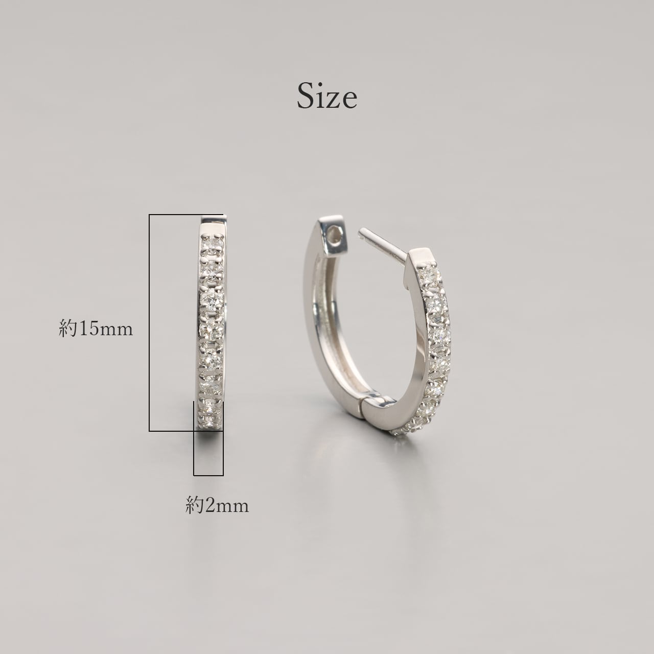 ダイアモンド付き18Kホワイトゴ−ルドフ−プピアス K18ホワイトゴールド 直径12mmダイヤモンドフープピアス【MKW0014P1