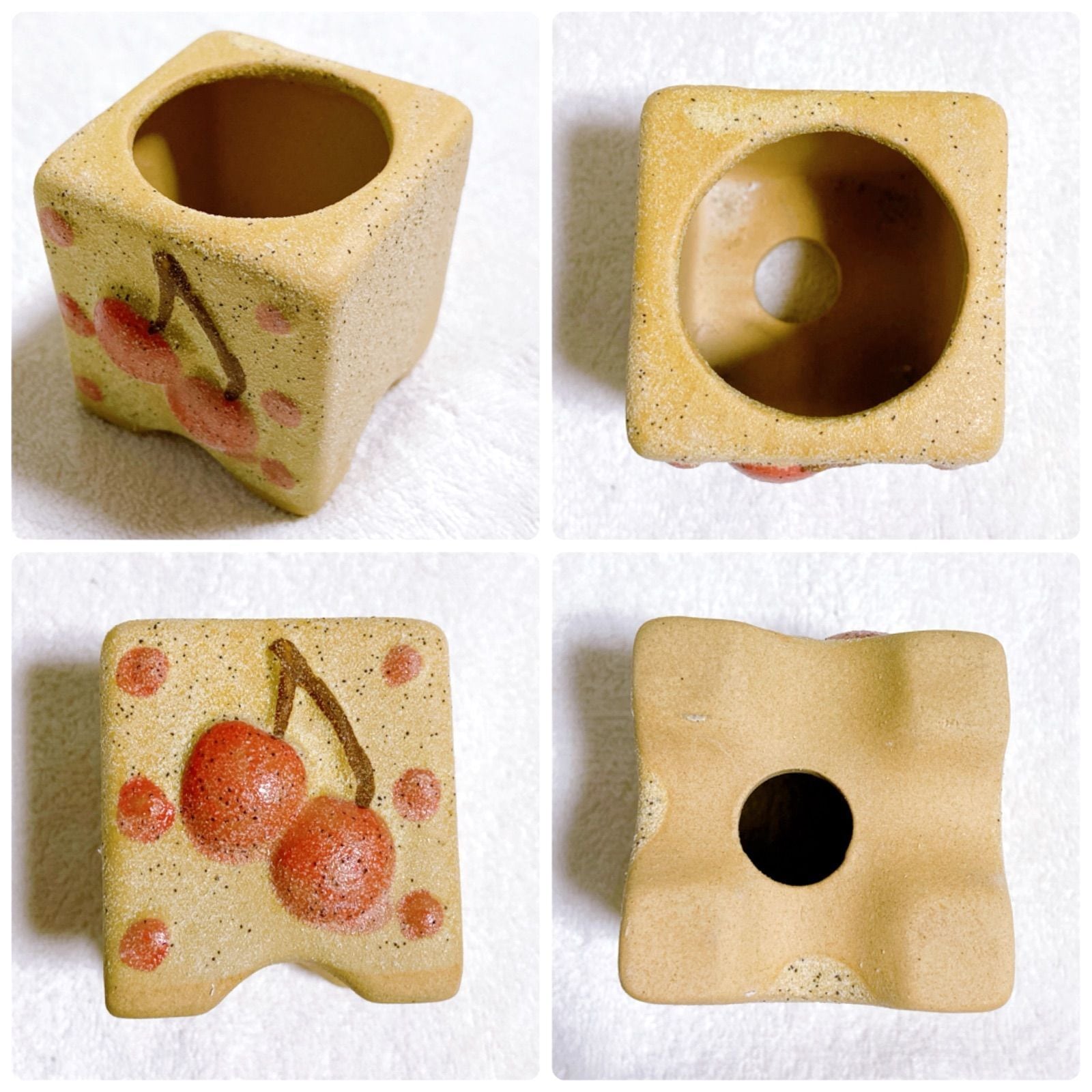 2色の陶器植木鉢2点】 多肉植物・観葉植物に さくらんぼ柄がかわいい