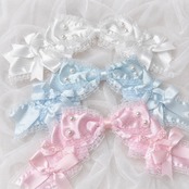 ♡【全6色】ドーリープリンセス パール＆ドットサテンリボン 2wayヘアクリップカチューシャ black×pink ♡