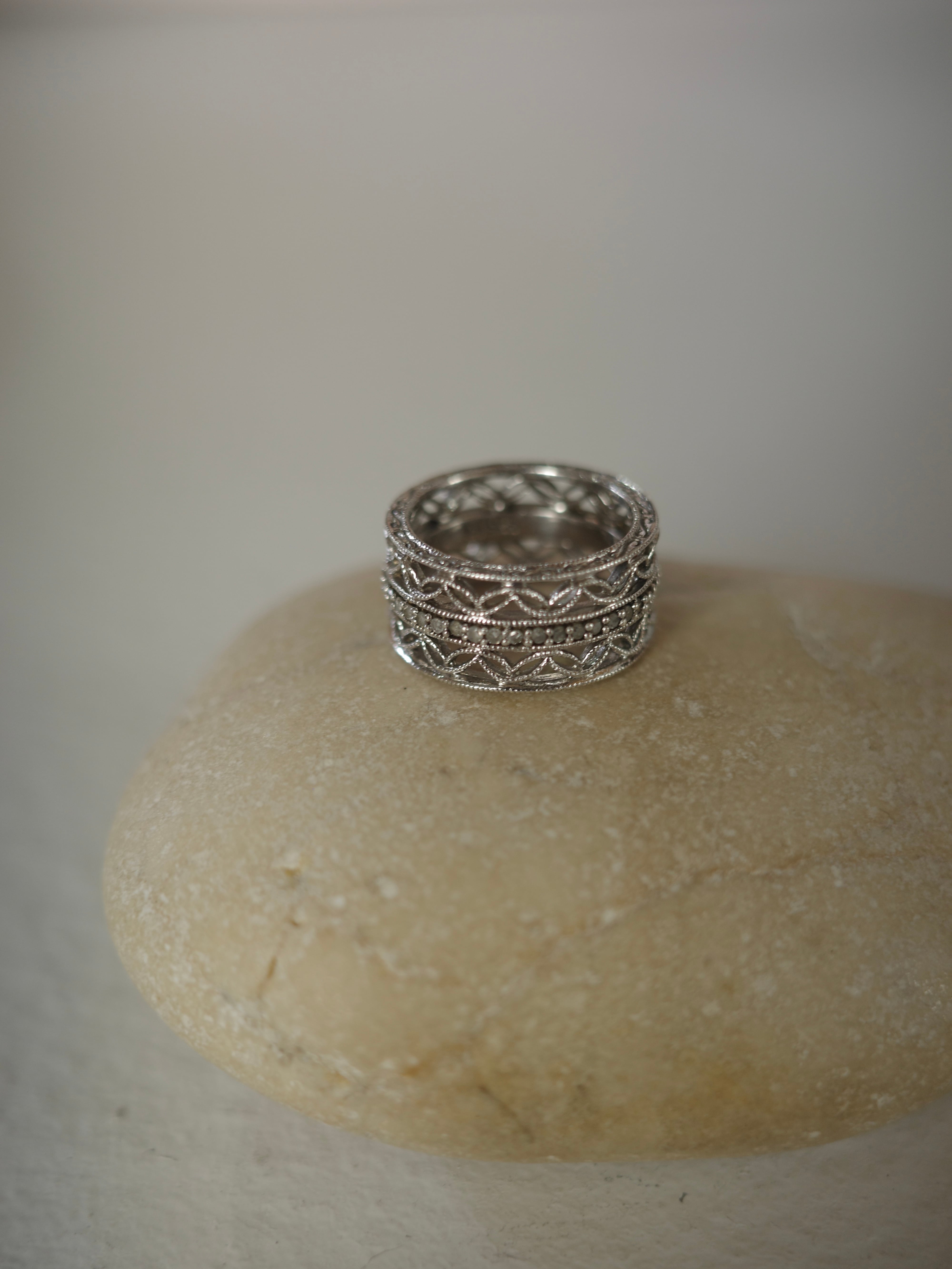 <vintage silver925>filigree wavy band ring