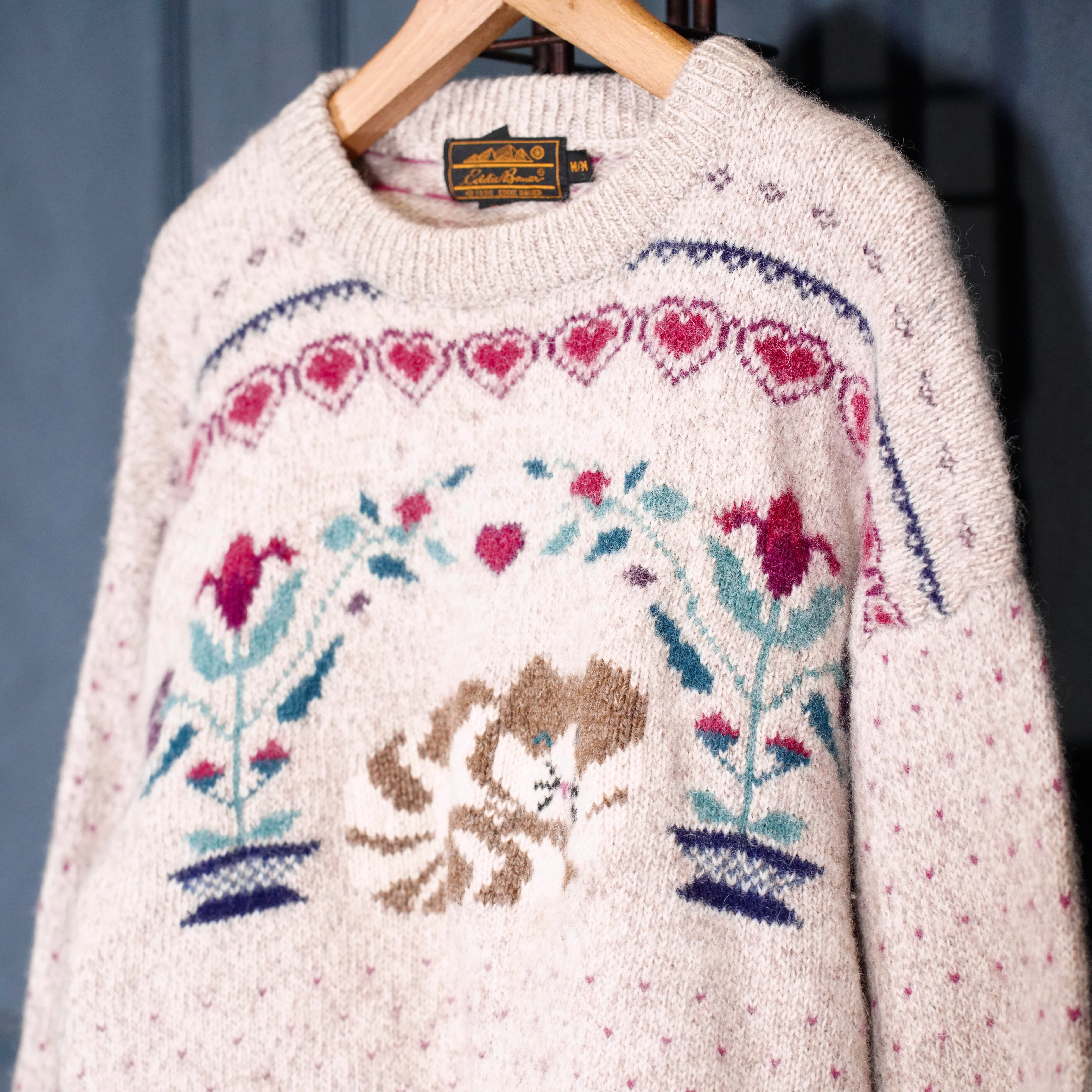 アメリカ古着屋★エディーバウアー☆ウール　ニット　猫　ビンテージ　usa アメリカ古着屋☆エディバウアー☆ウール ニット 猫 ビンテージ usa