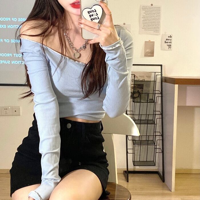 シャツ スプリングショートトップス スリムTシャツ ロング 春物 モンロー3701418068