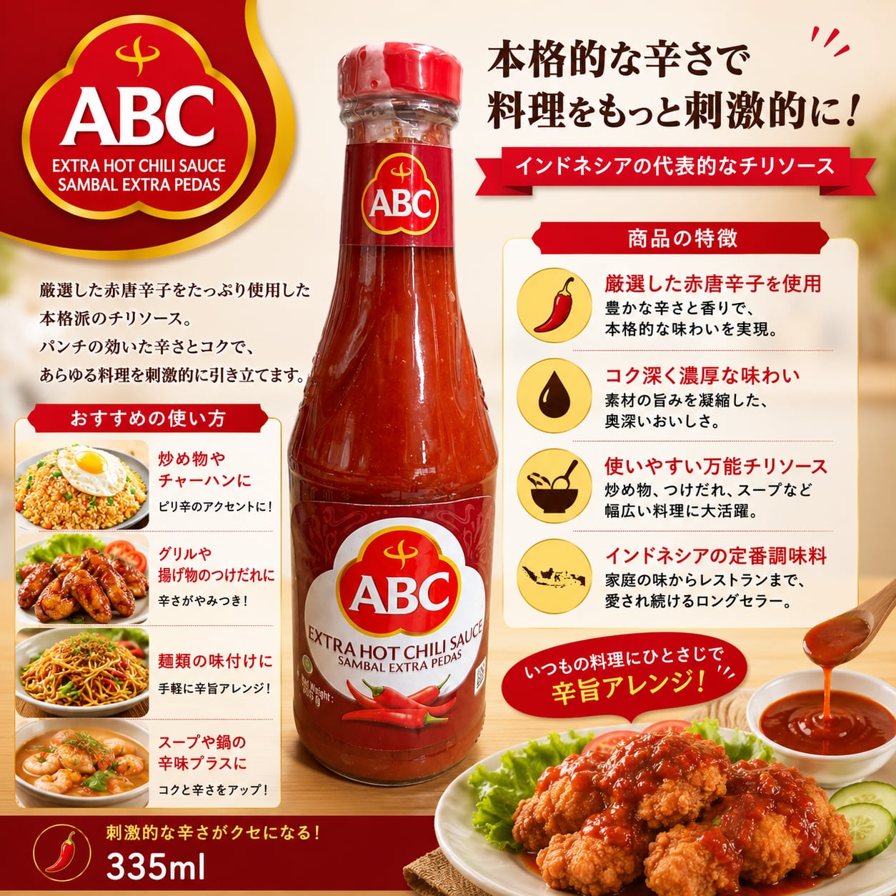 エクストラホット チリソース、インドネシア産 395ml、EXTRA HOT CHILI