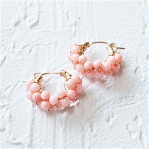 送料無料 14kgf*Pink Coral pavé pierced earring / earring M