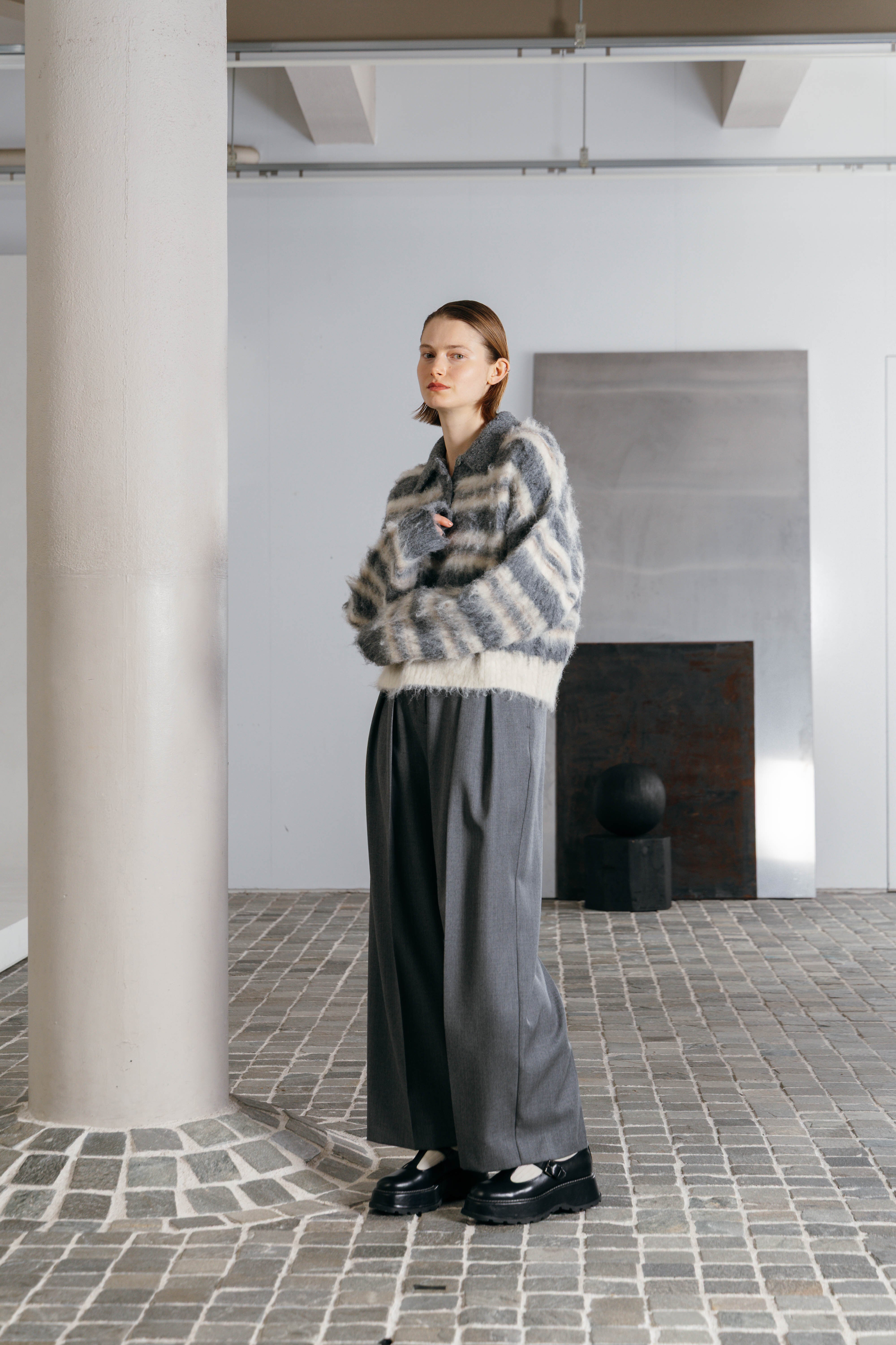 CREDONA MOHAIR BORDER KNIT モヘアボーダーニット Gray | planet3rd
