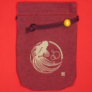 巾着袋 “金魚” (小) 赤
