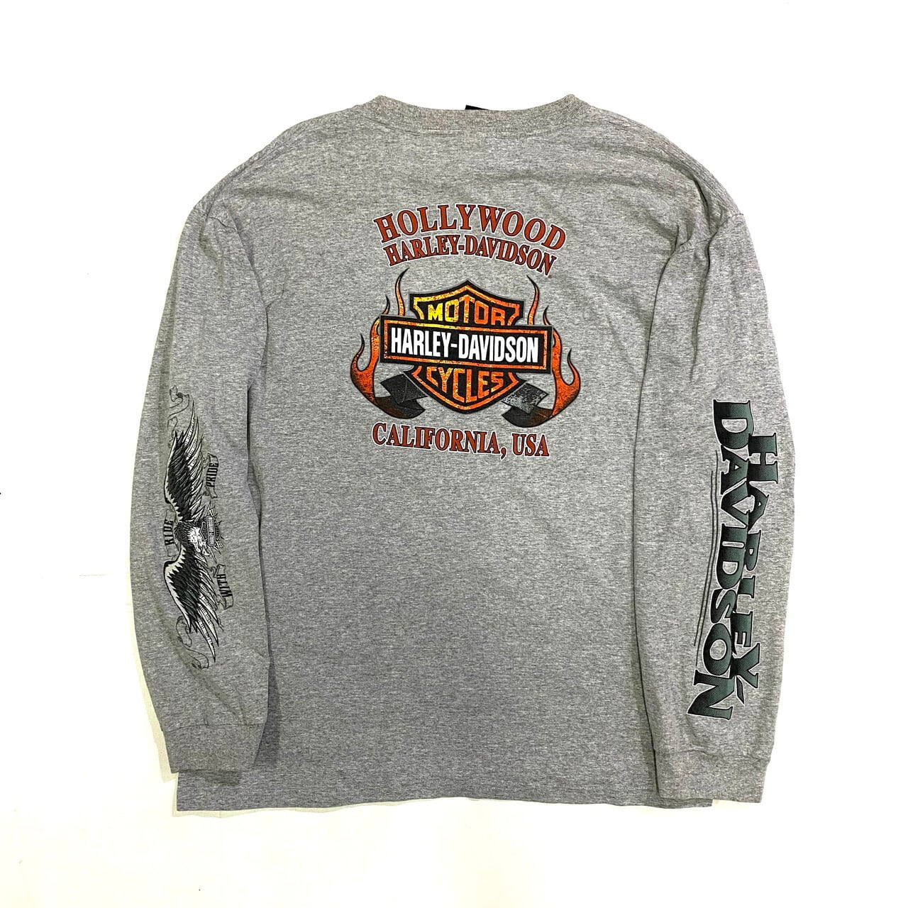 Harley-Davidson ハーレーダビッドソン イーグル 両面プリント ロングTシャツ メンズXL 古着 フロントロゴ バックプリント  袖プリント 胸ポケット バイク モーターサイクルTシャツ ロンT グレー 灰色【ロングＴシャツ】【VC】 | cave 古着屋【公式】古着通販サイト 