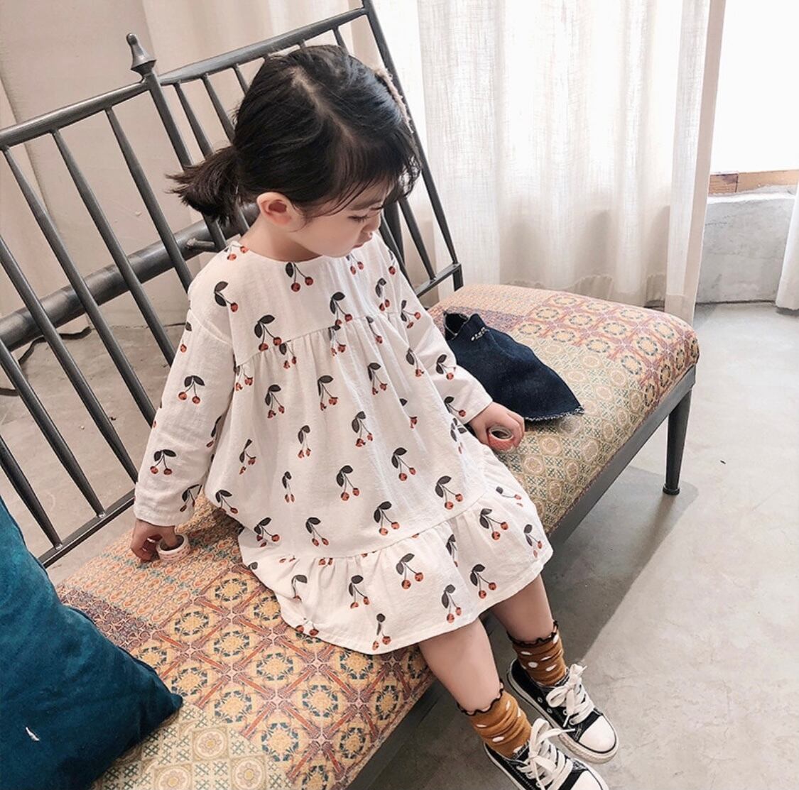 チェリーコットンワンピース》》》》》》》》》海外子供服 プチプラ ワンピース 女の子 キッズ 秋冬 韓国 ドレス