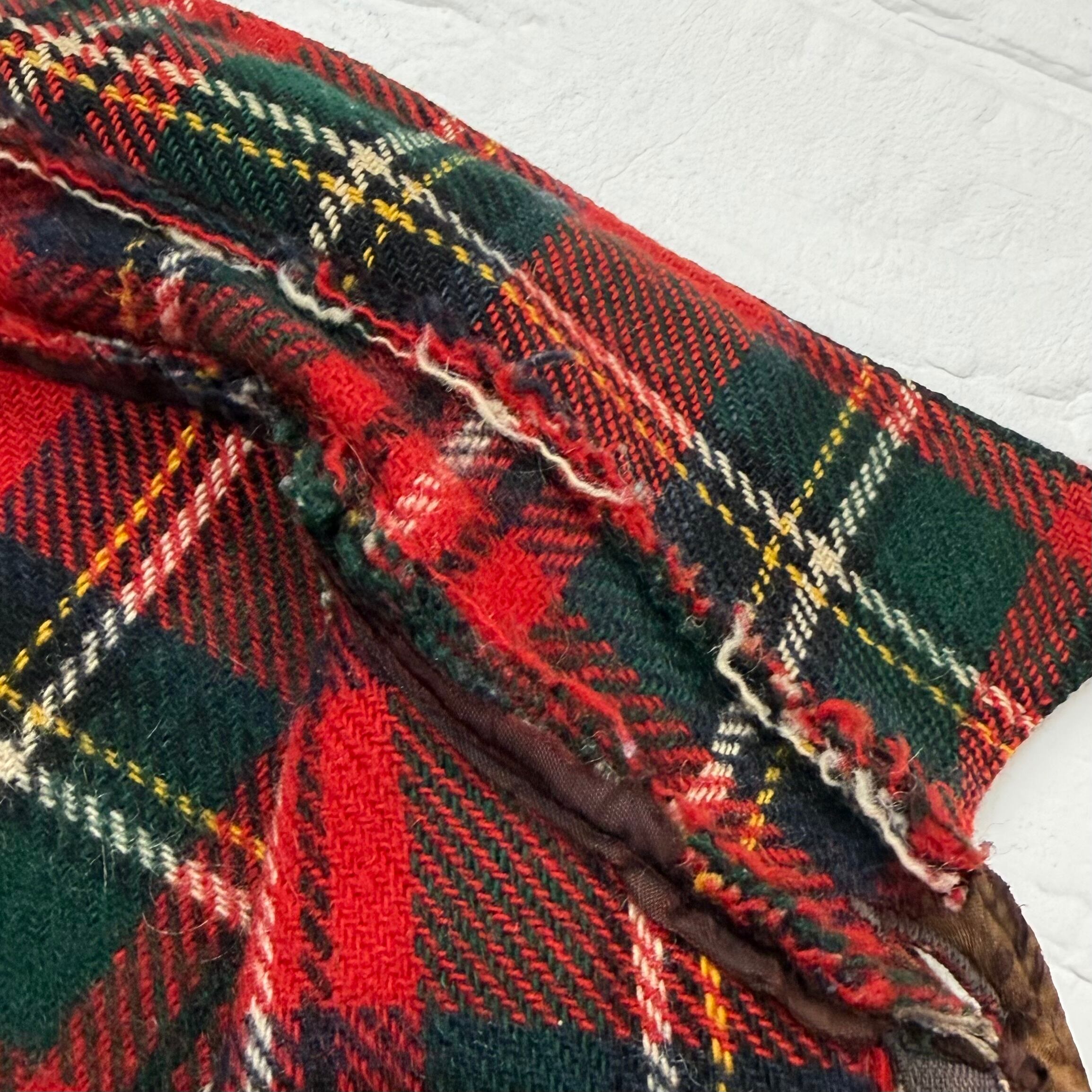 レオナール　ノーカラージャケット 赤・緑・青 チェック柄　M相当 JOHNSON WOOLEN MILLS 60s タータンチェック ウール マッキーノ