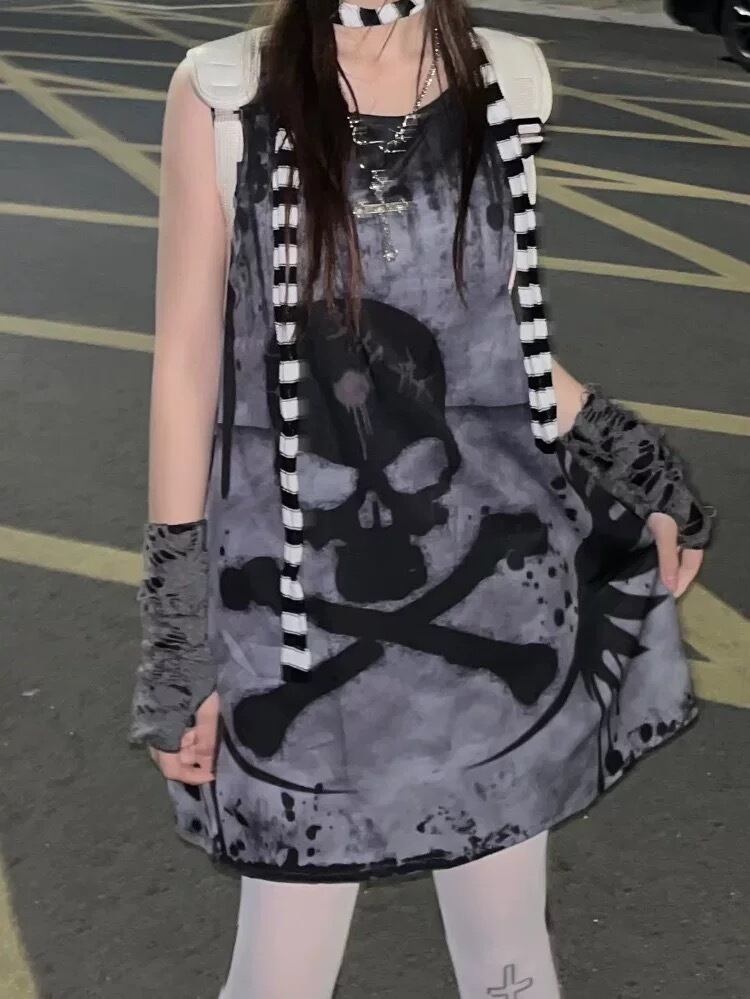病みかわいい ドクロタンクトップ ドクロ柄トップス 病み 病みかわいい ドクロタンクトップ ドクロ柄トップス 病み