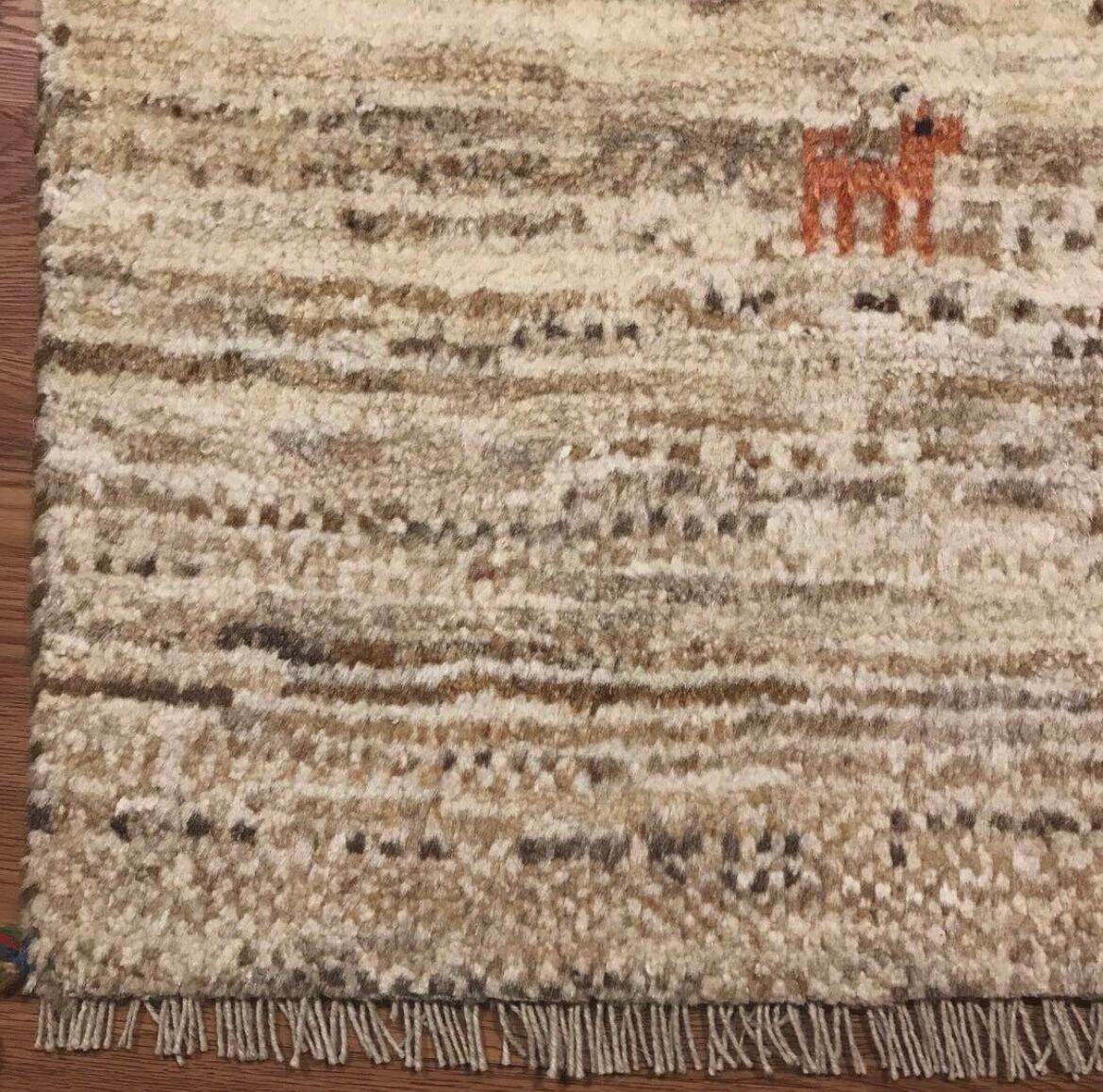 ギャッベ 66x88cm ペルシャ絨毯 手織り ギャベ 玄関マットラグ 絨毯 ☆ペルシャ絨毯 手織りリーズバフトギャッベ 玄関マットMサイズ【2