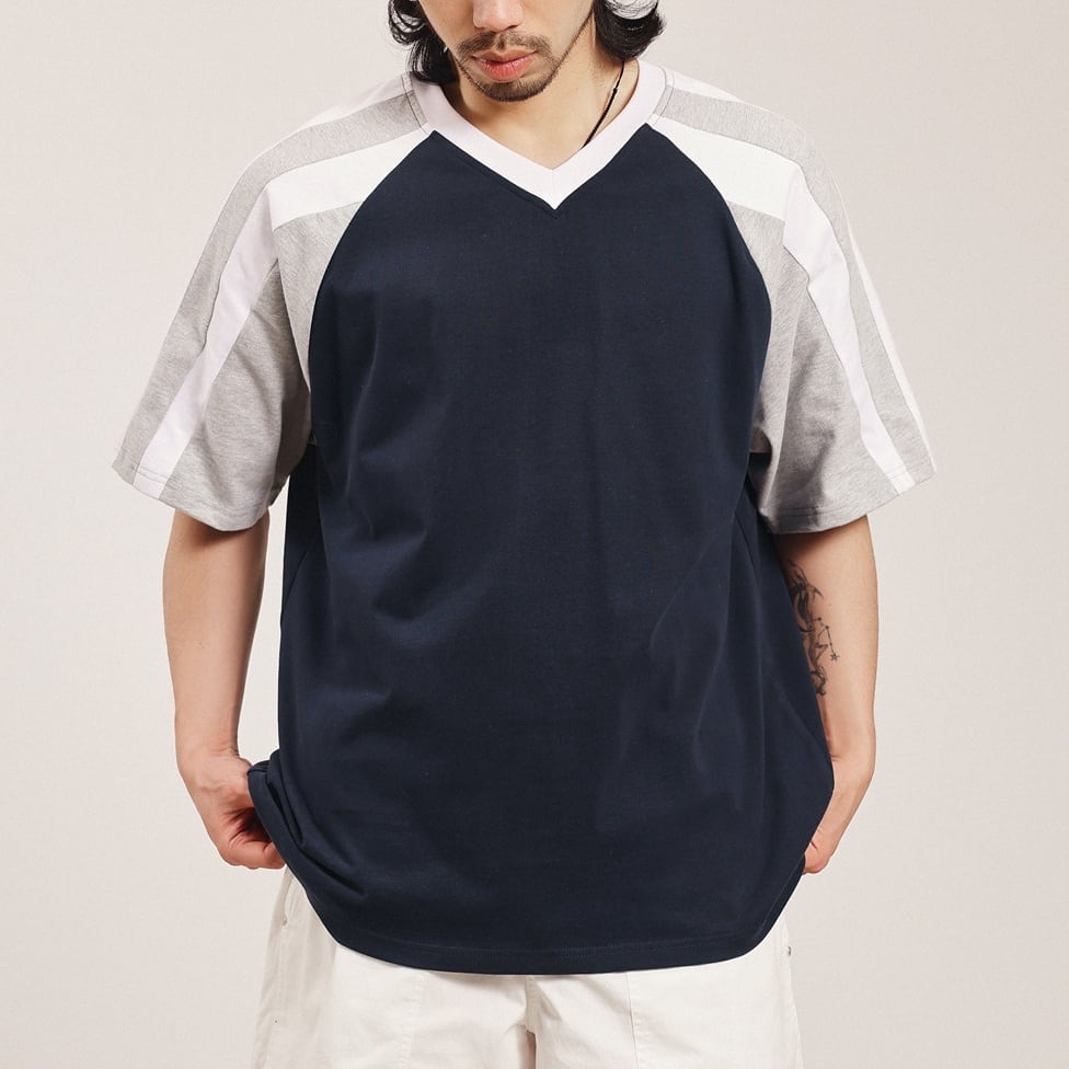 ラグランボーダー Vネック Tシャツ a-1339