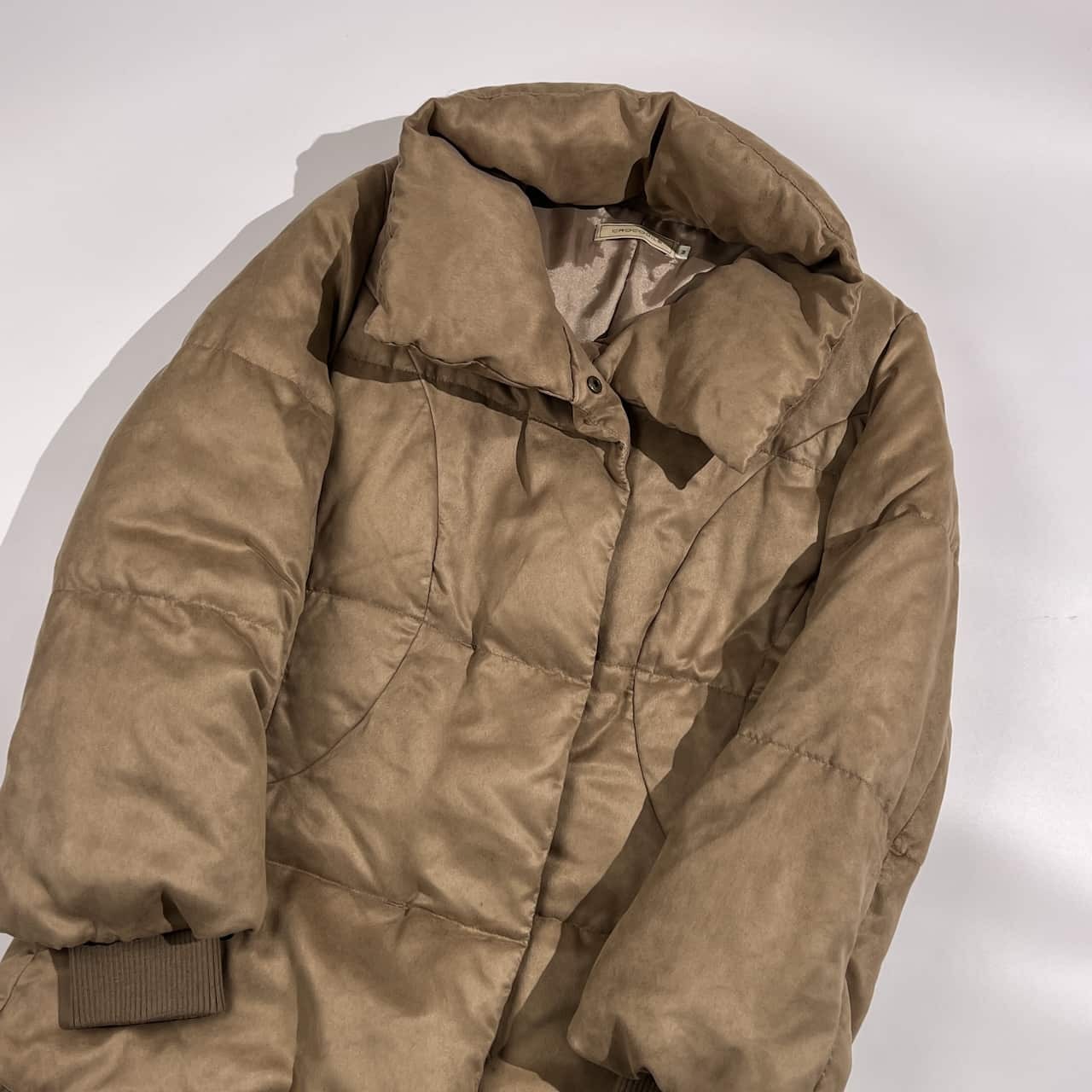 Crocodile クロコダイル スエード風生地 ハイネック ダウンジャケット M/ベージュ系 レディース