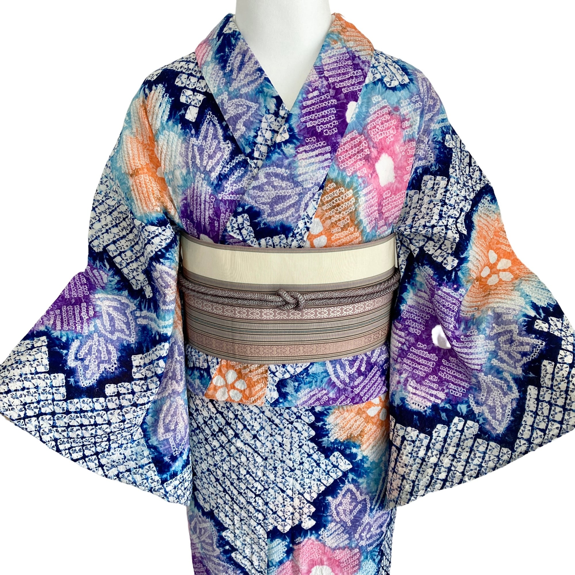 梅桜藤菖蒲楓菊　四季の花　紬　刺繍　着物