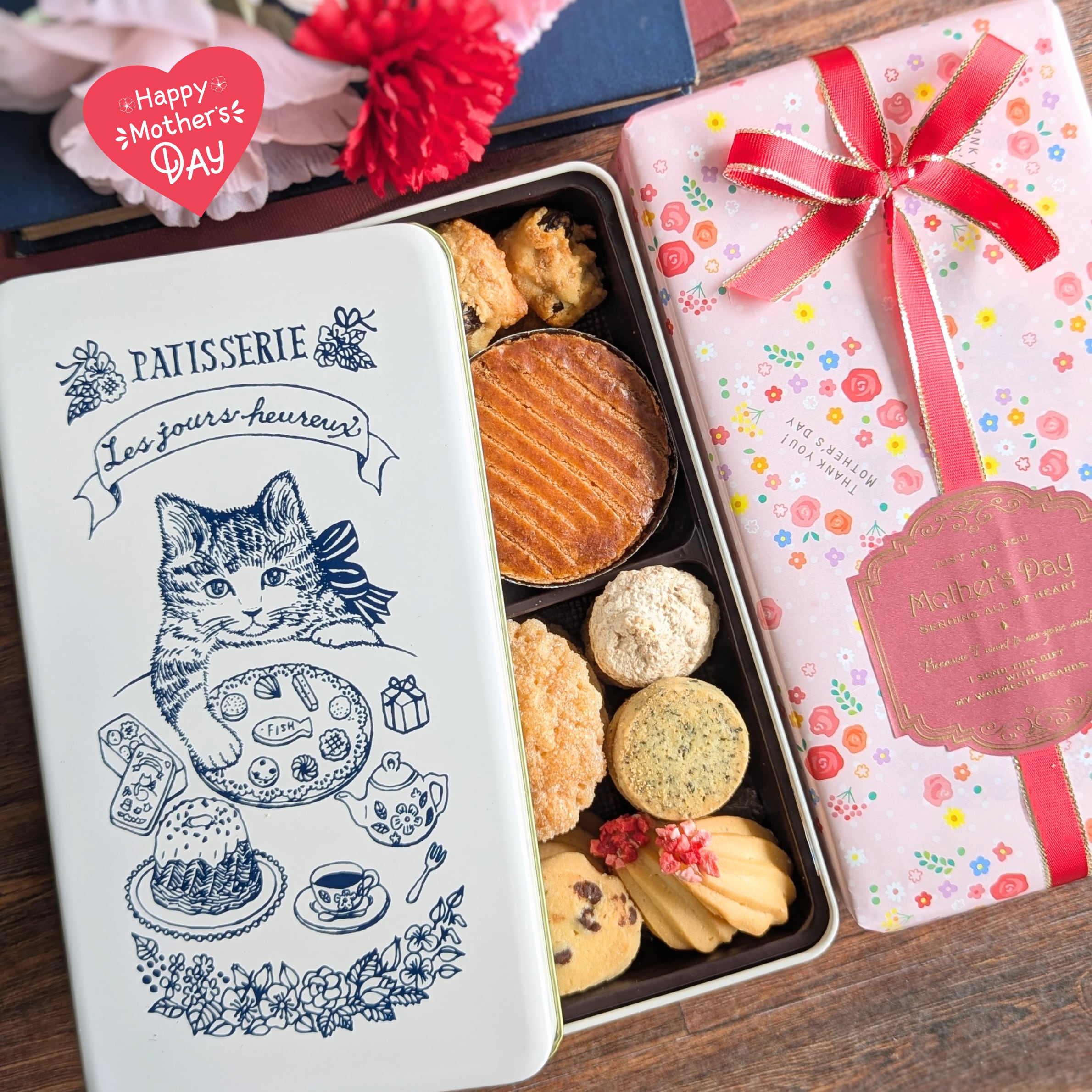 ♡母の日ラッピング♡クッキーアソート缶　ねこ缶