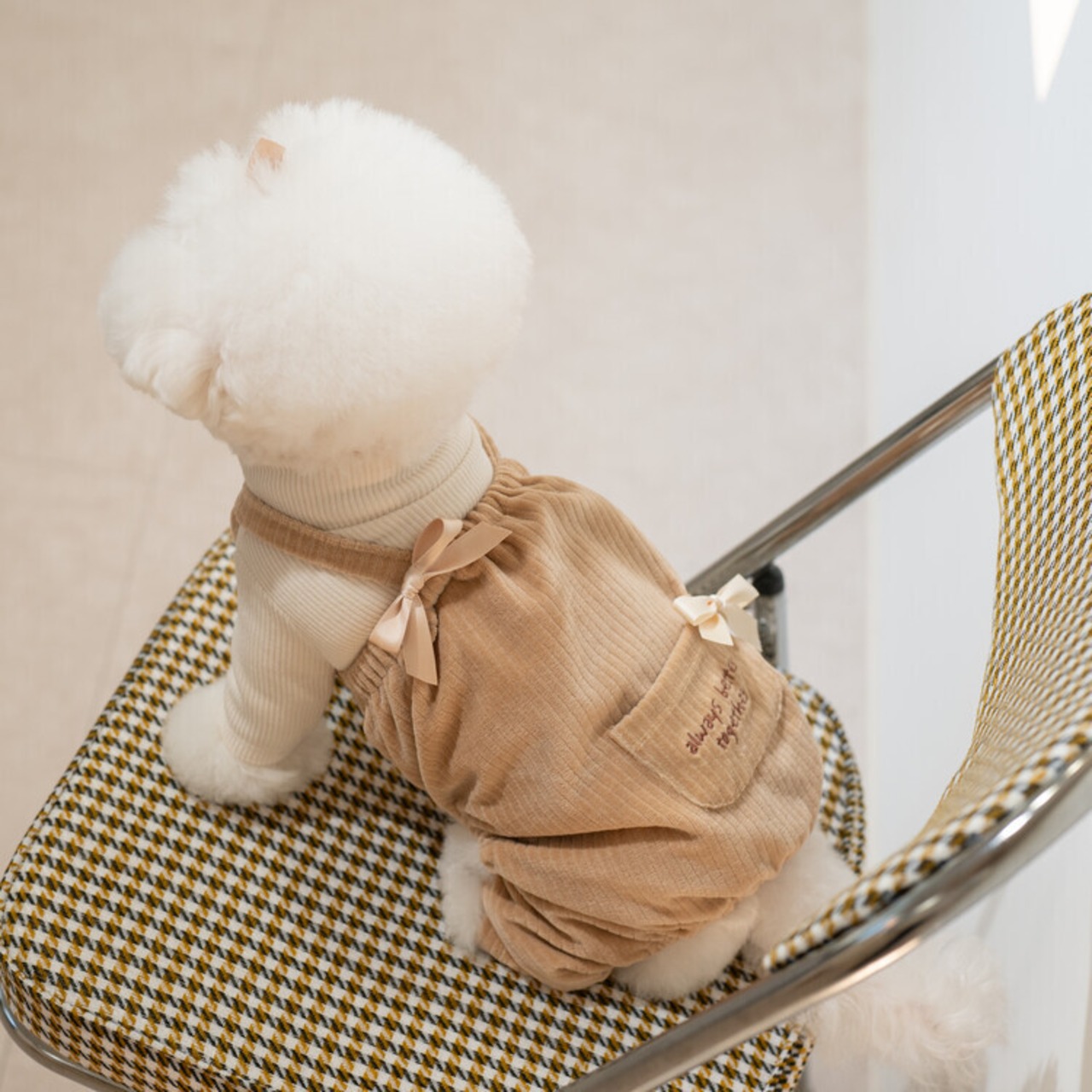 即納【cheese n mood】ベロアロンパース  (ベージュ)