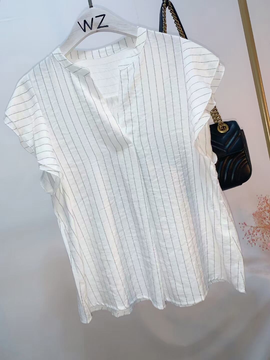 フレンチフリルスリーブ ストライプブラウス AJ3346-3671-1