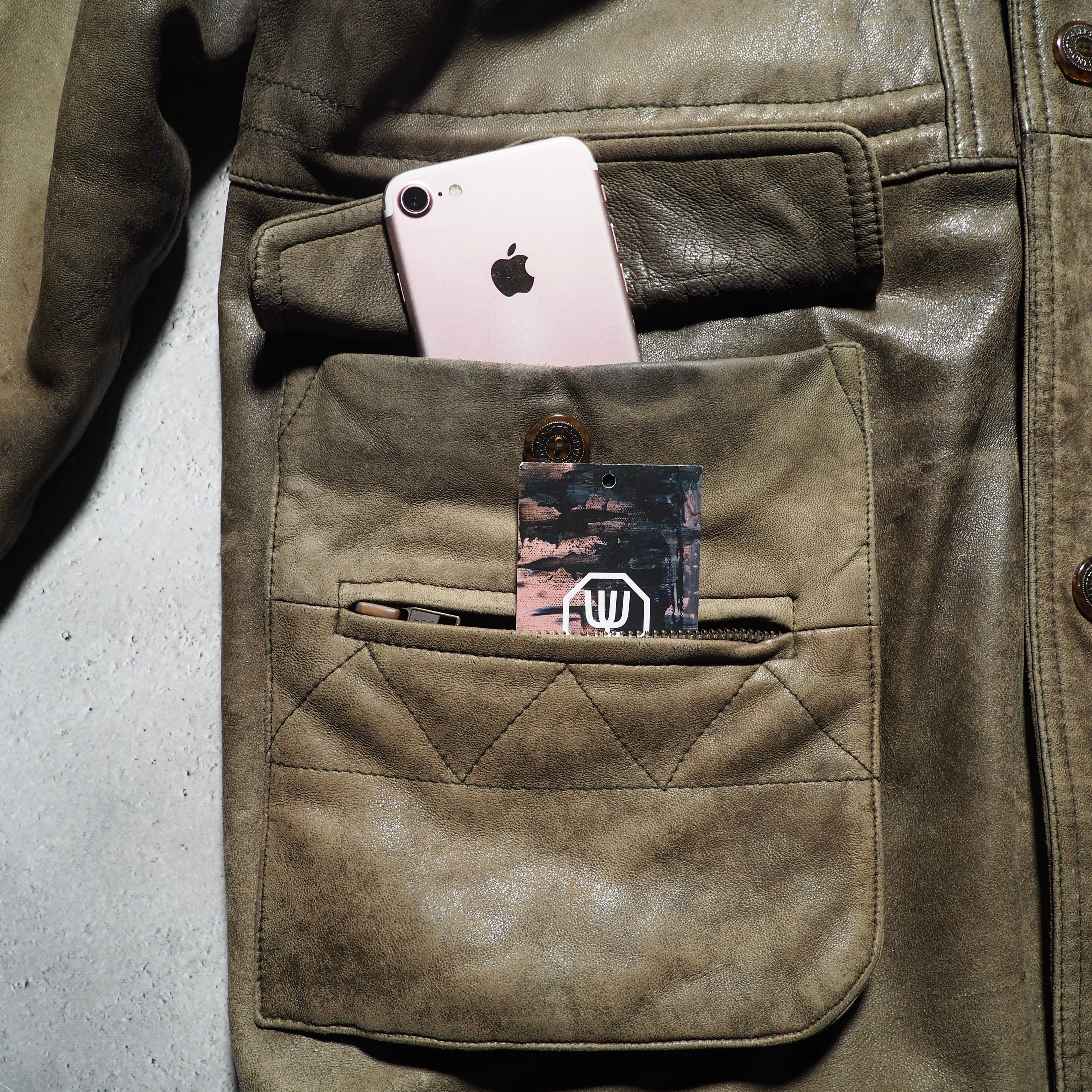 ” Deformation - 変形 ” Beautiful aging Fade color vintage loose sheep leather jacket