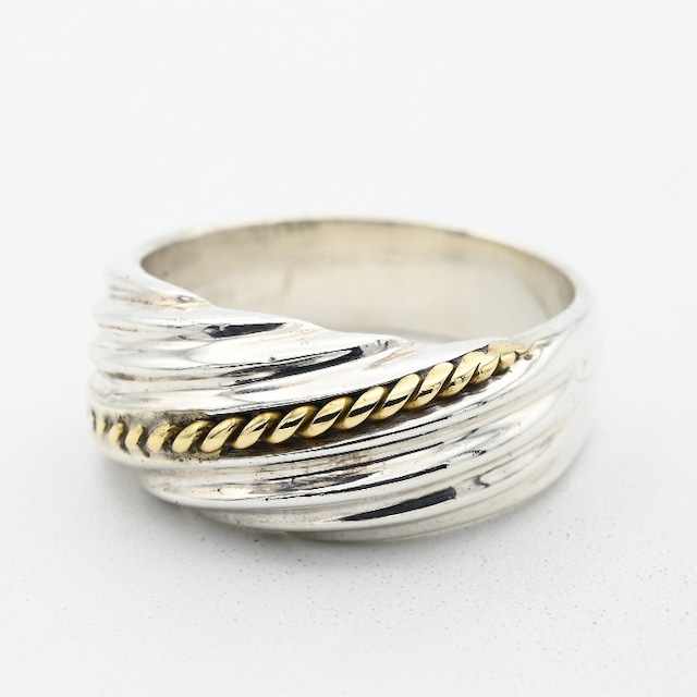 12K Gold/ Silver Ridged Dome Taxco Ring #17.0 / Mexico