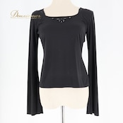 社交ダンス 衣装 トップス ブラウス ブラック系 チャコット Chacott 日本製 黒 ラインストーン レース 長袖 伸縮 ストレッチ 練習 レッスン 花 パーティー ダンス衣装 オールブラック イベント ステージ パーティー