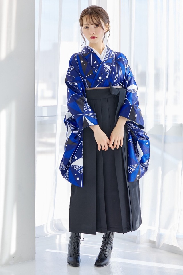 袴4点setハイカラ模様の桜青68BK