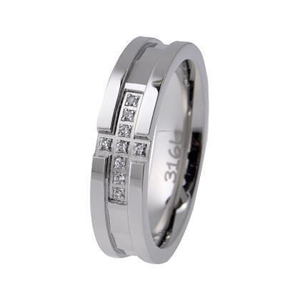 【年始セール】ステンレス リング シルバー クロス ジルコニア grs863s