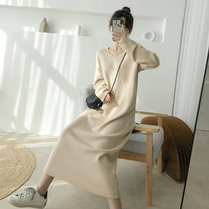 ワンピース デート ニットソー セーター ロング ロング丈 袖あり 長袖 Vネック かわいい 大人可愛い きれいめ シンプル カジュアル 大人 上品 おしゃれ お洒落 主役級 存在感 無地 秋 冬 10代 20代 レディース 女性用 OL 学生 デート お出かけ 公園デビュー 女子会 お泊まり 休日 旅行 着回し 普段使い ファッション コーデ 楽ちん トレンド 流行 インスタ映え S M L XL 2XL 3XL 黒 ブラック 青 ブルー 茶色 ブラウン アプリコット