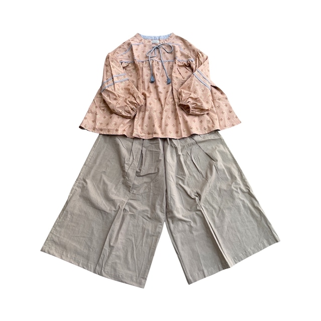 saruche ハンドブロックプリント　ルーズフィット　パイピングチュニック　Pink Beige