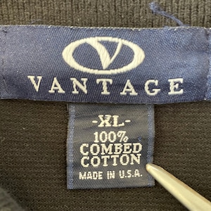 【VANTAGE】USA製 XL ビッグサイズ ポロシャツ 企業系 刺繍ロゴ ラインリブ US古着 アメリカ古着