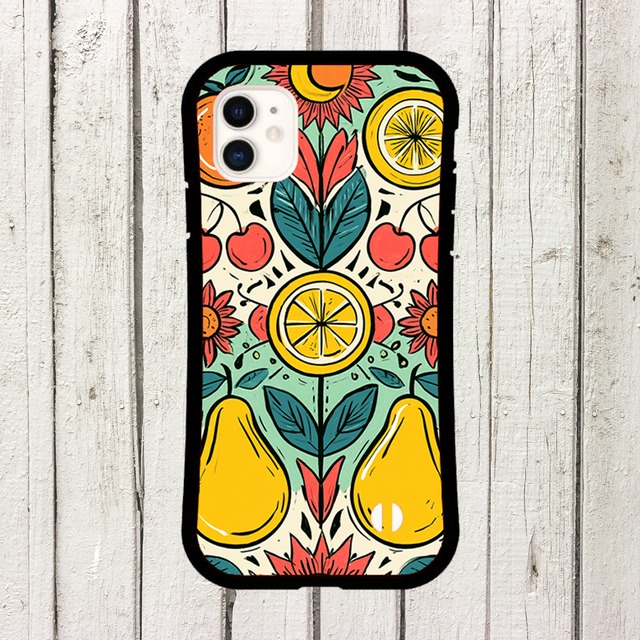 受注生産 iPhoneケース レモンと洋梨のカラフル民芸柄｜フルーツモチーフ PSYF019D