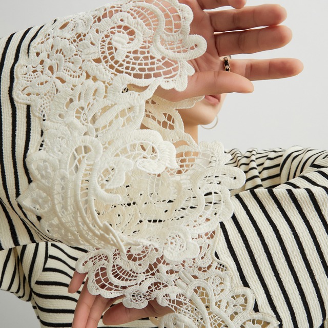 袖レースボーダーニット　21987