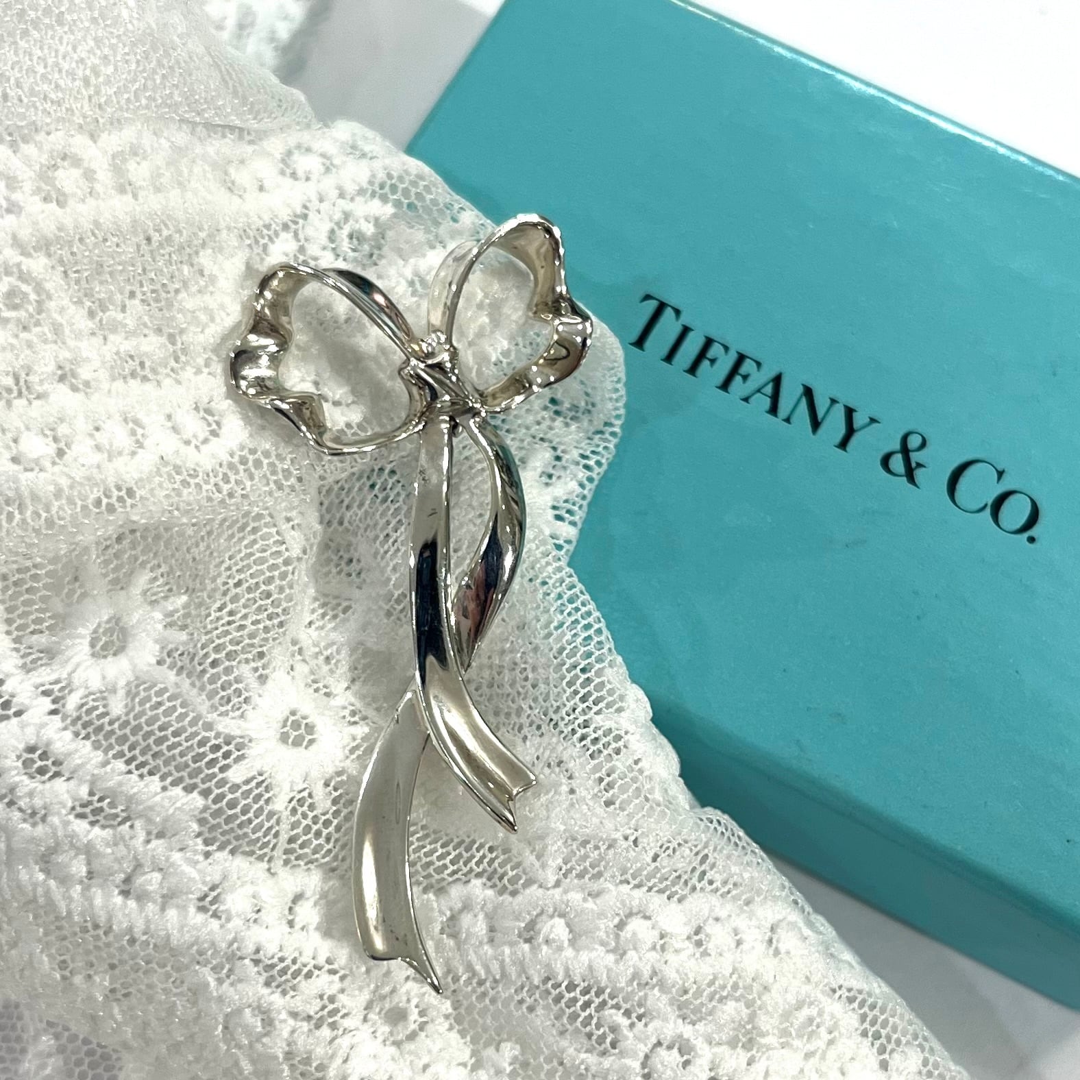 TIFFANY&Co.】2804 1985年製 リボン タイ ブローチ SV925 ヴィンテージ