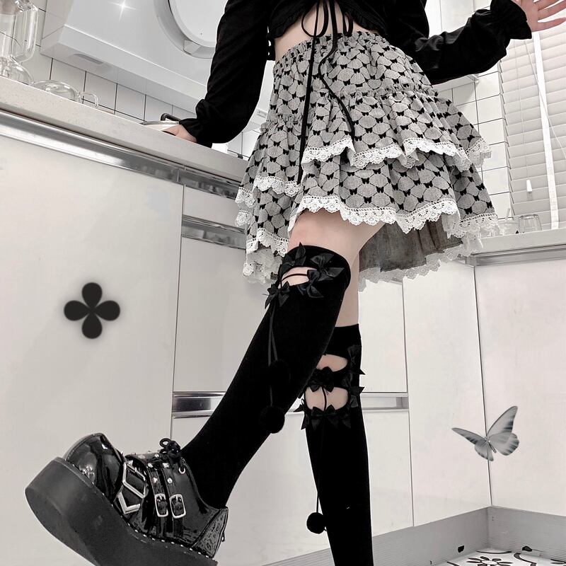 サブカル 服 地雷系 通販 ミニスカ フリル butterfly 裾レース 闇かわいい カジュアル