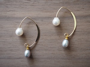 14kgf ◆ダブルパール シルバーグレー 淡水パールバックキャッチ 天然石 パワーストーン ピアス