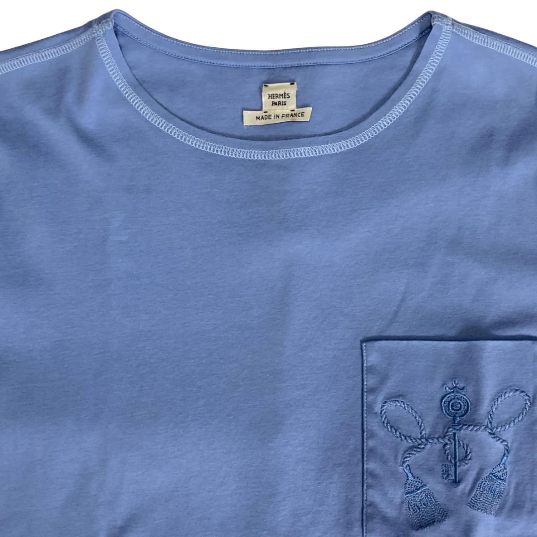 HERMES ライトブルー 半袖Tシャツ HERMES エルメス レディース Tシャツ トップス 半袖 コットン ライト