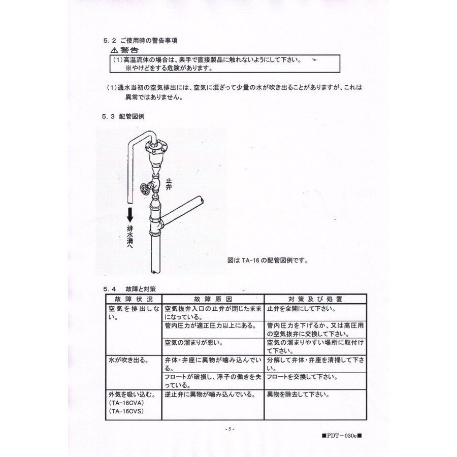 返品?交換対象商品】 ヨシタケ 空気抜弁 TA-16 15A