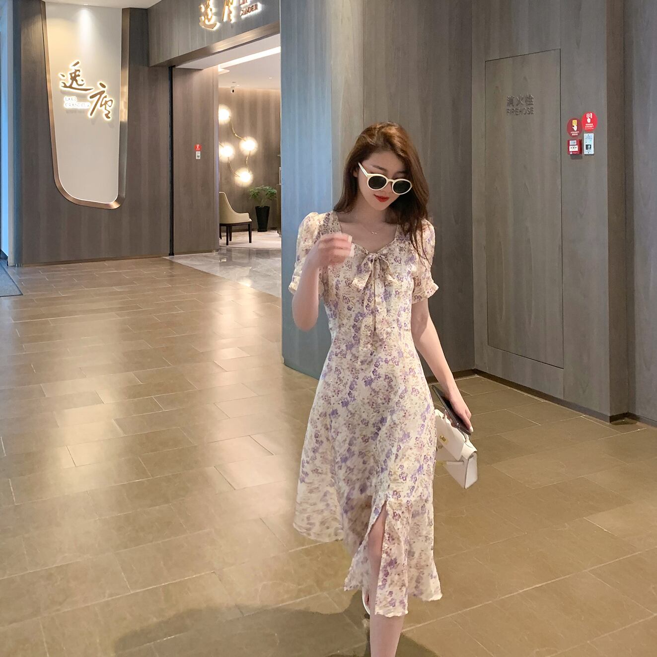 フローラルドレス サマースタイルVネックAラインスカート 大人ガーリー スウィート キュート カジュアル 夏物 花柄 6Du_Shop_Women46850535584