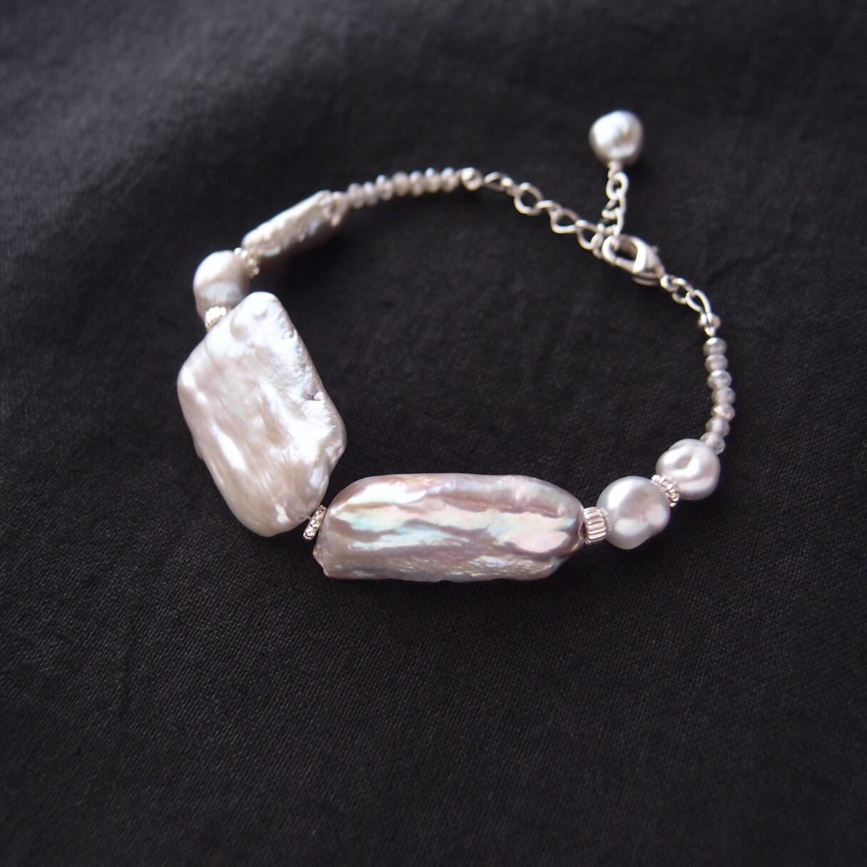 Labradorite × Gray Pearl Mix Bracelet/パールミックス ブレスレット(グレー)