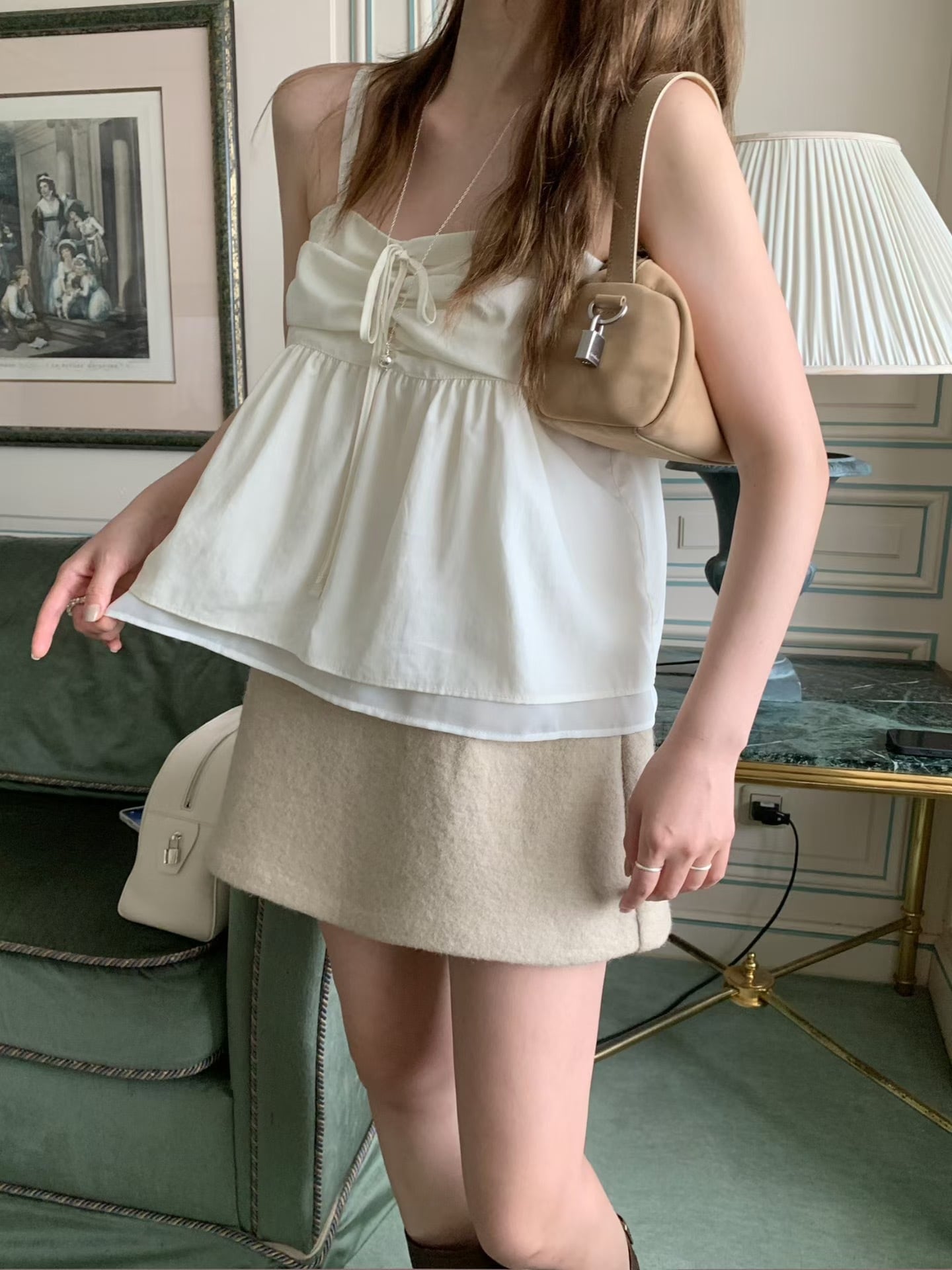 (即納)mellounge / Double Shirring Bustier / ivory