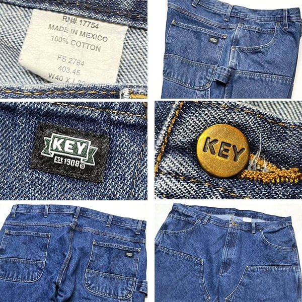KEY ダブルニーデニムペインター 90s グランジ リペア ダメージ 1点物◇キーKEYダブルニー40デニムペインターパンツ古着メンズXXL