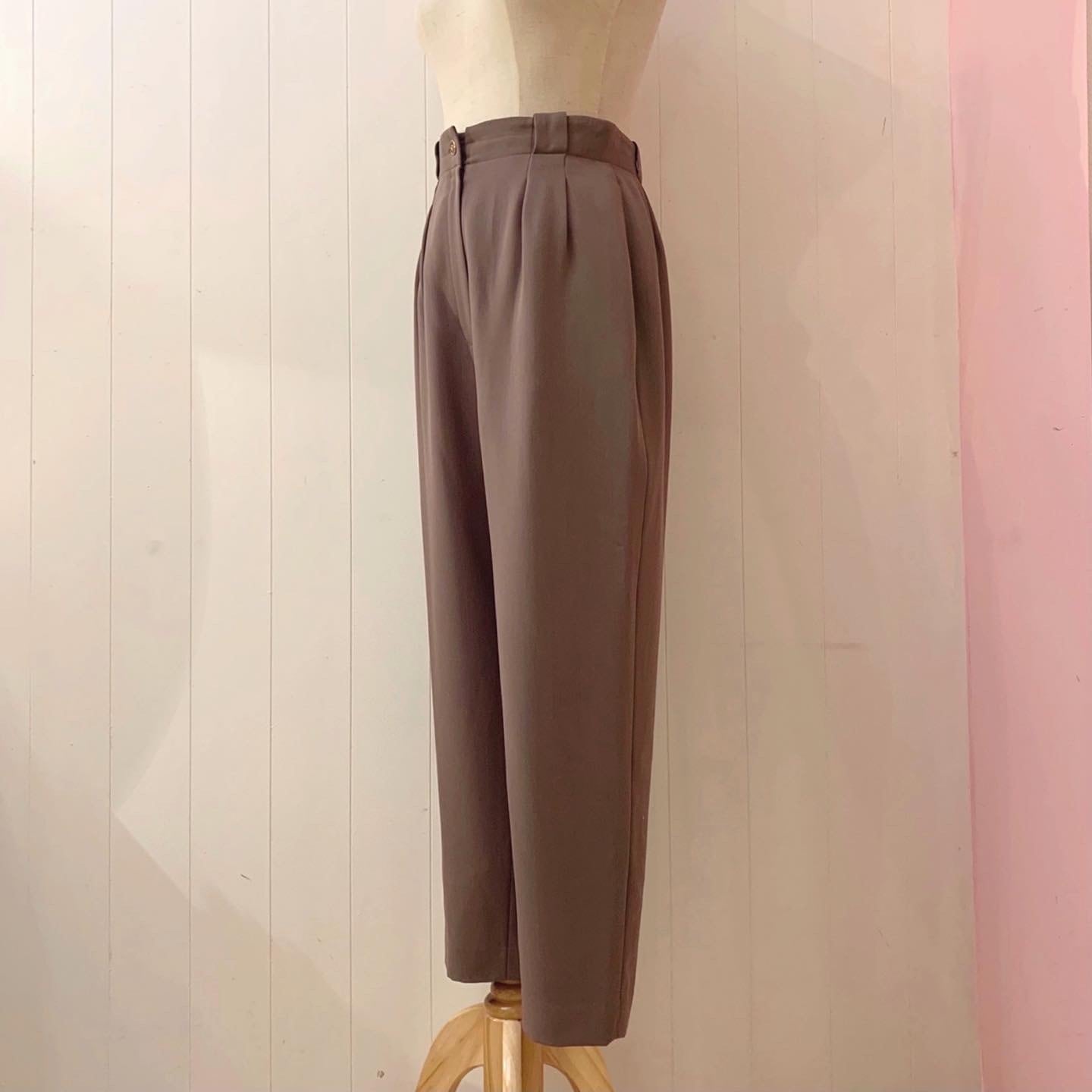 cream brown high waist tuck pants