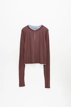 【Nora Lily】「elle」Double-Layer Bicolor Henley Top