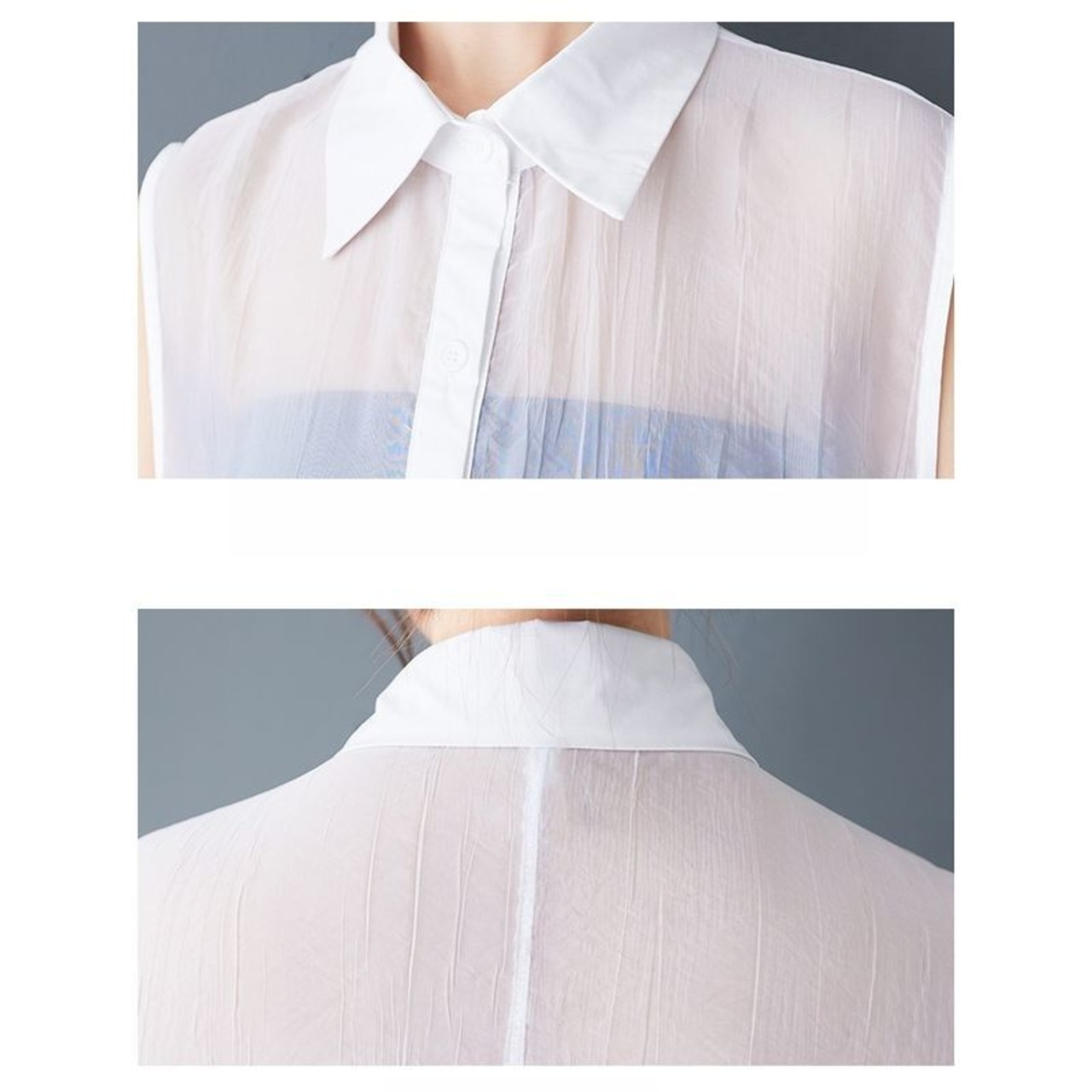 シアー素材 切替 ロングシャツワンピース  30083