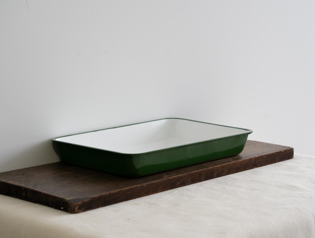 【送料無料】　琺瑯バット　グリーンLサイズ　古道具