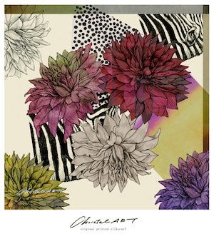 シルクスカーフ「ダリアの華(red)」100cm角