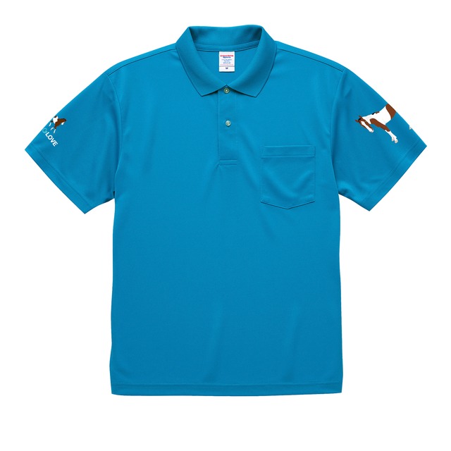 《袖口に馬》半袖ドライポロシャツ／ターコイズ
