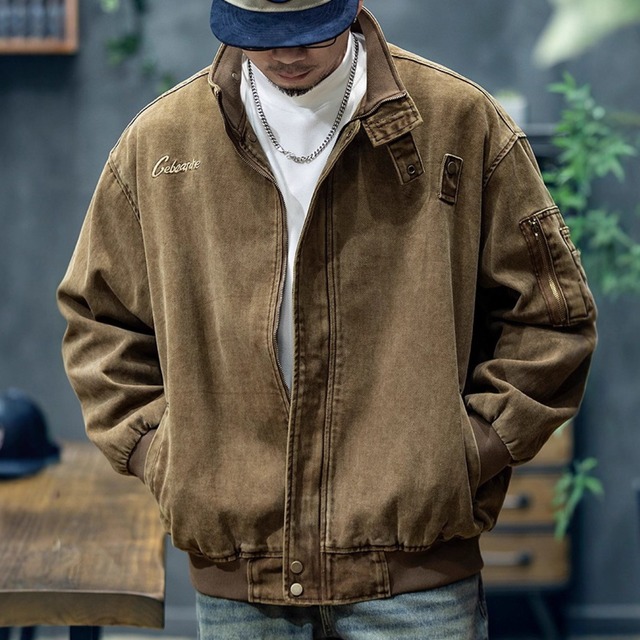 Stand collar velvet single rider jacket ( 3color )