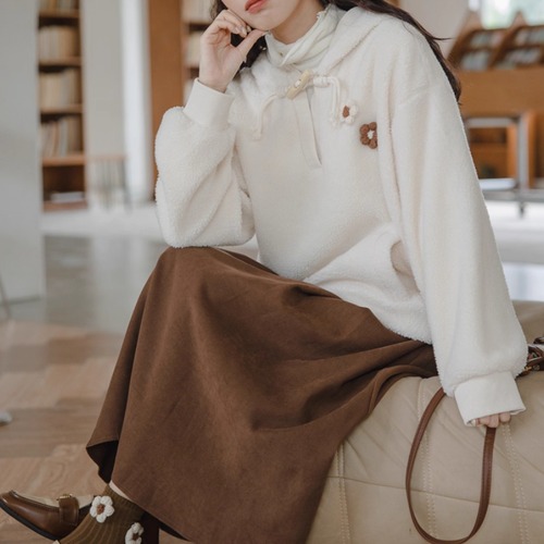 トグルボタンフーディーニットトップス ・9184