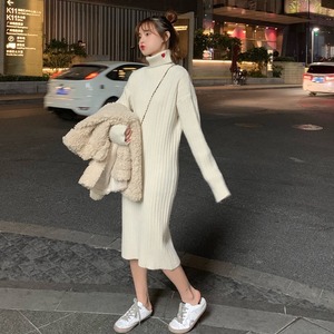 【韓国通販 dgo】middle-length high neck knit one-piece 3colors（A0718）
